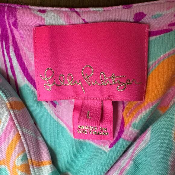 Lilly Pulitzer Fontaine Wrap Dress L Surf Blue Bonita Blooms High-Low Ruffles - Picture 3 of 5